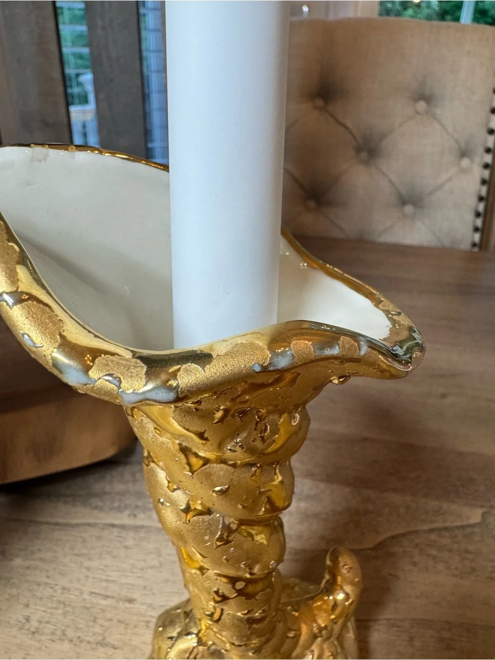 Weeping Gold Decorative Sculptural Cornucopia Candle Holders/Vases - Set of 2